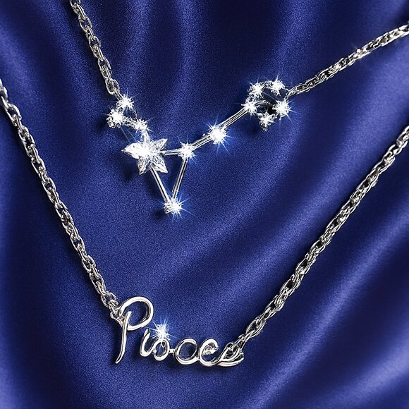 Cubic Zirconia Silver Pisces Zodiac Necklace – Astrology Horoscope CZ Jewelry - Picture 1 of 9